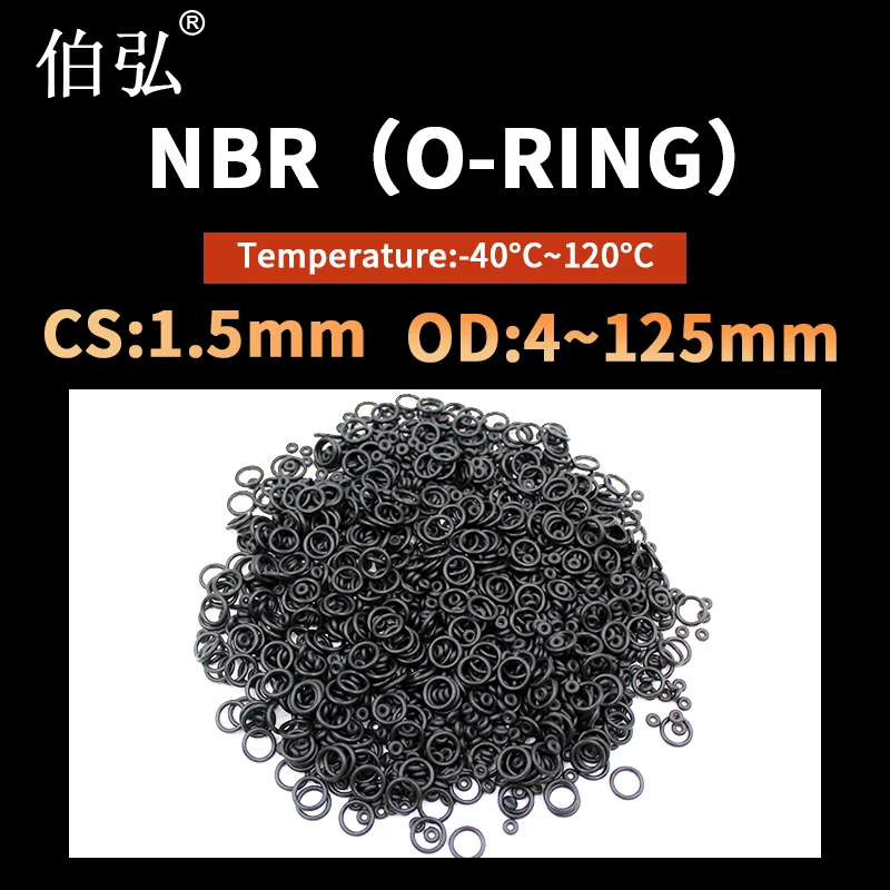 

NBR O Ring Seal Gasket Thickness CS1.5mm OD4-125 Oil and Wear Resistant Automobile Petrol Nitrile Rubber O-Ring Waterproof Black