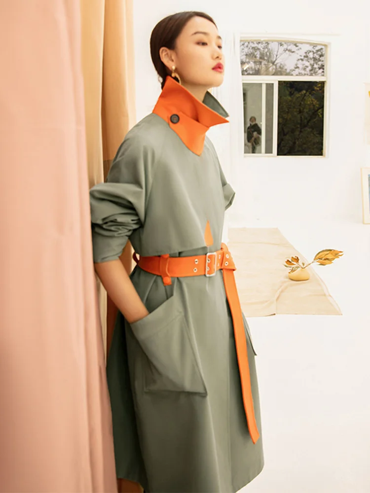 Тренчкот LGRQ женский со шнуровкой модный дизайнерский элегантный контрастный