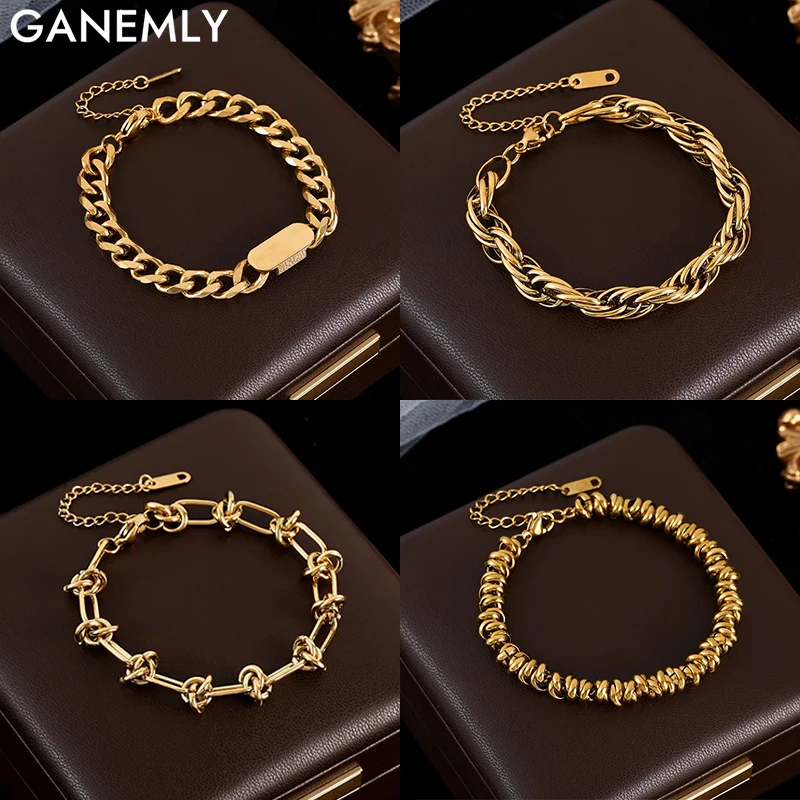 Браслет-цепочка GANEMLY из нержавеющей стали 316L золотого цвета с геометрическими