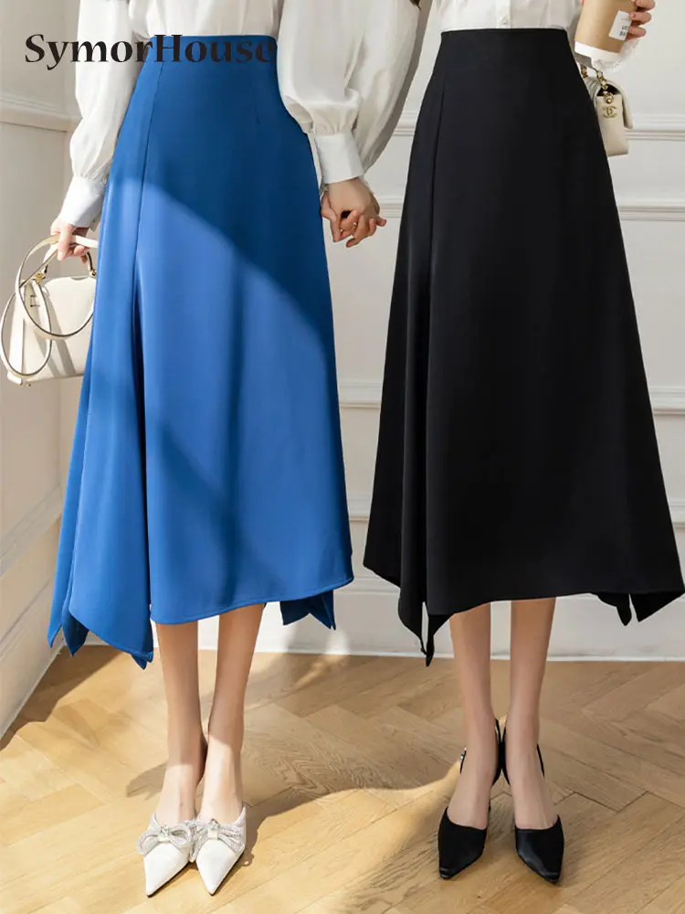 

2022 Summer Skirt Women Vintage Elegant Street High Waist Office Lady Irregular A-line Long Skirts Fashion Faldas OL Clothing