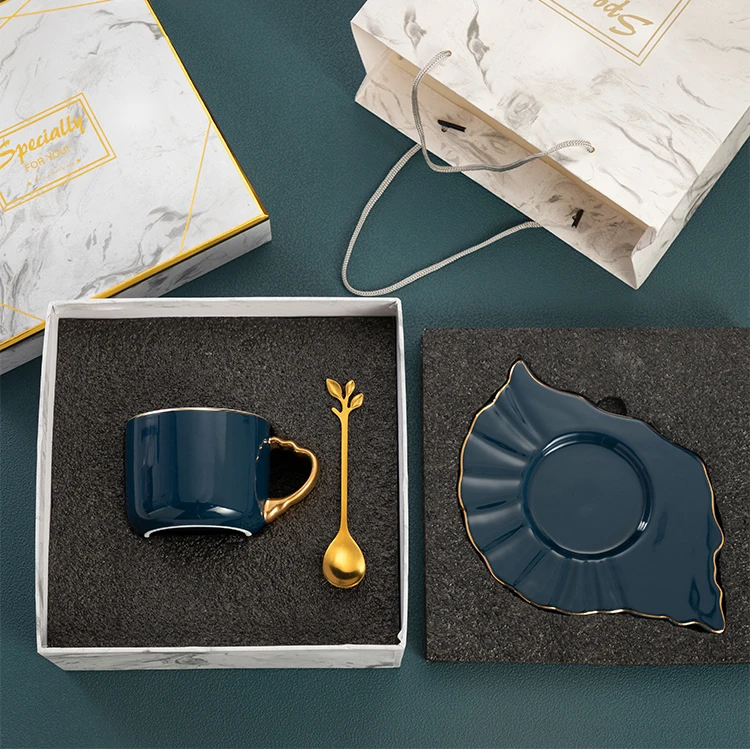 

European coffee cup household light luxury ins hanging ear ceramic cups and saucers high-grade set high-value teacups gift cups
