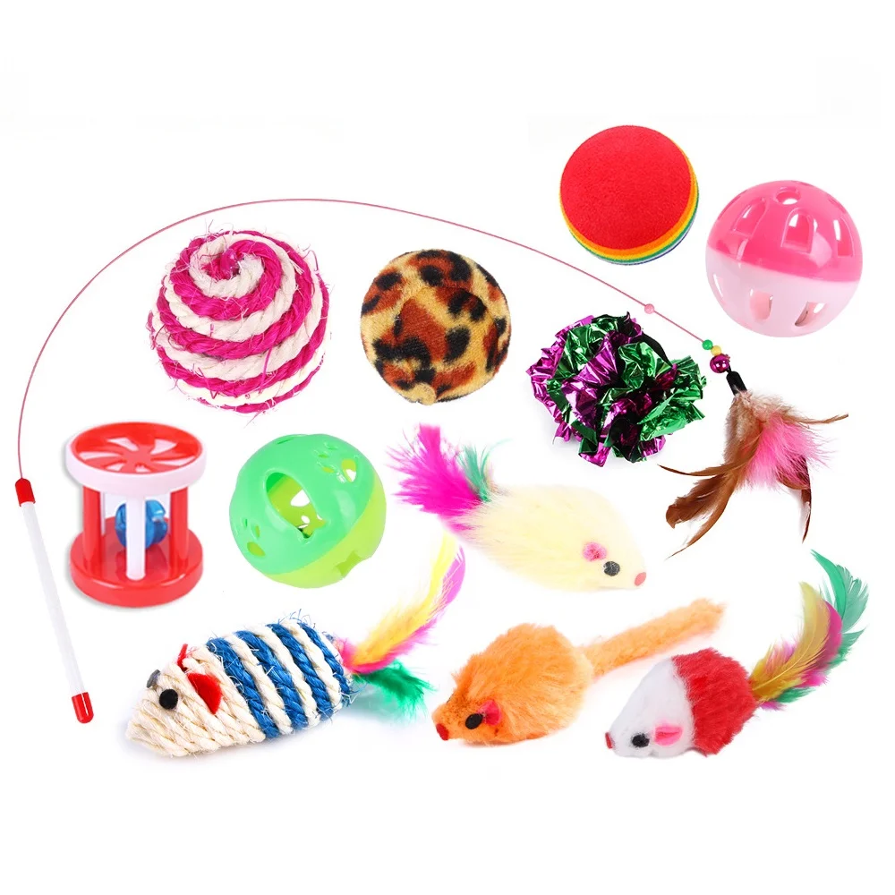 

12Pcs Combination Set Pets Cat Toys Kitten Love Pet Toy Funny Cat Stick Sisal Mouse Bell Ball Supplies