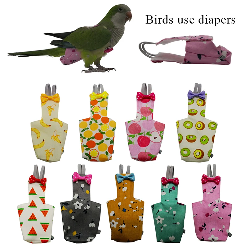 

Bird Parrot Diaper With Bowtie Cute Colorful Fruit Floral Flight Suit Clothes For Small Medium Birds Pigeons Pet Clothing