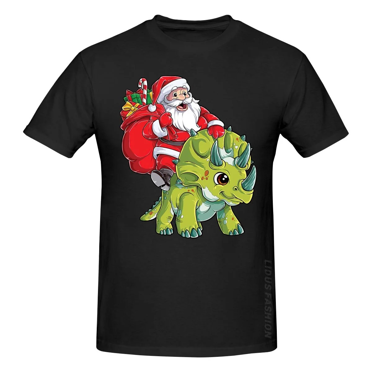 

ChristmaChristmas Santa Dinosaur Triceratops Gifts T Shirt Clothing Graphics Tshirt Short Sleeve Sweatshirt Unisex T-shirt Tee
