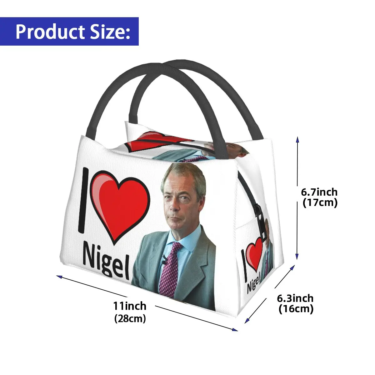 Фото Фантастическая сумка для обеда с дизайном I Love Nigel Farage для женщин, контейнер для хранения продуктов для пикника, термосумка-холодильник для еды №2