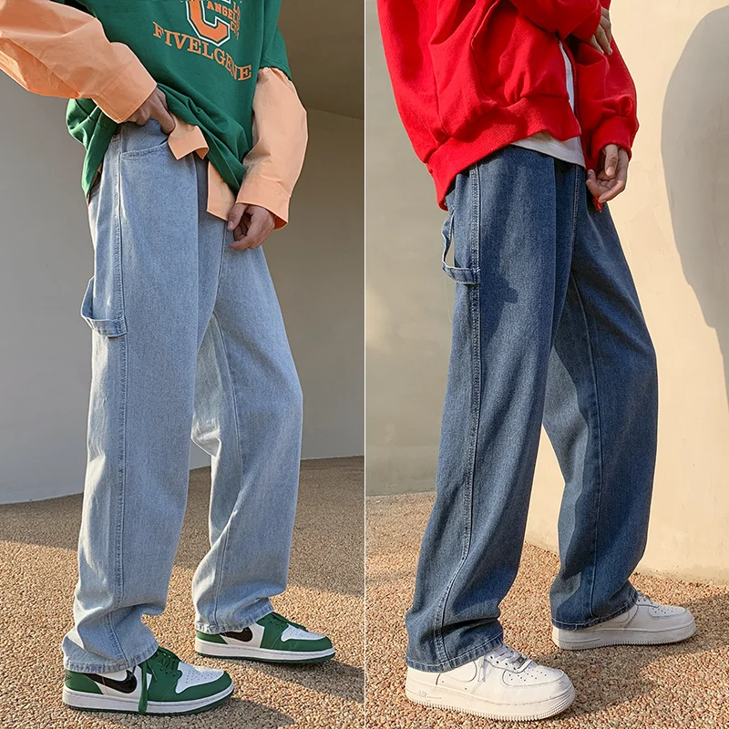 Blue Black Baggy Jeans Men Fashion Casual Cargo Wide Leg Jeans Men Streetwear Loose Hip Hop Straight Denim Pants Mens Trousers