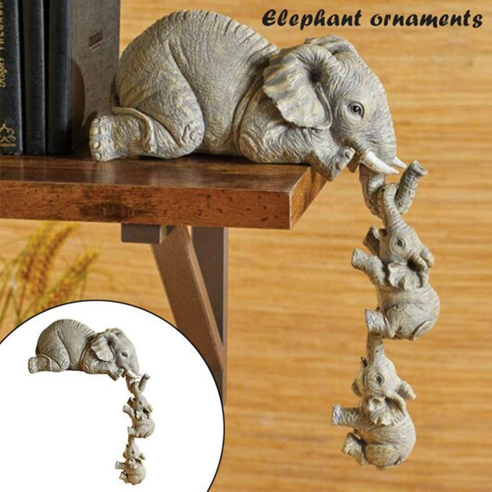 

3 Pcs Hand-Painted Elephant Figurine Set Cute Elephant Statues Elephant Mother Hanging Two Babies Crafts Xmas Decoration Gifts