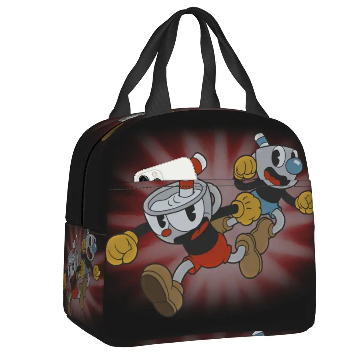 

Многоразовый Ланч-бокс CupHead And MugMan для женщин, многофункциональный термоохладитель для видеоигр, изолированный Ланч-бокс для еды, термосумк...