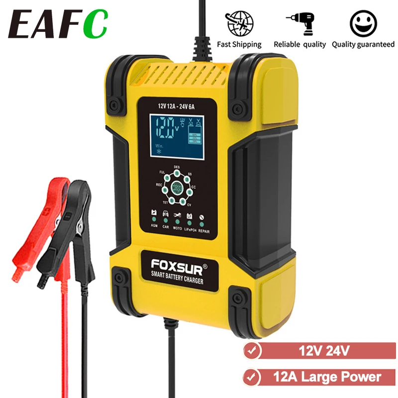 

Автоматическое зарядное устройство, 12 В, 24 В, 12 а, для автомобиля, грузовика, AGM, импульсный заряд, Глубокий разряд, восстановление