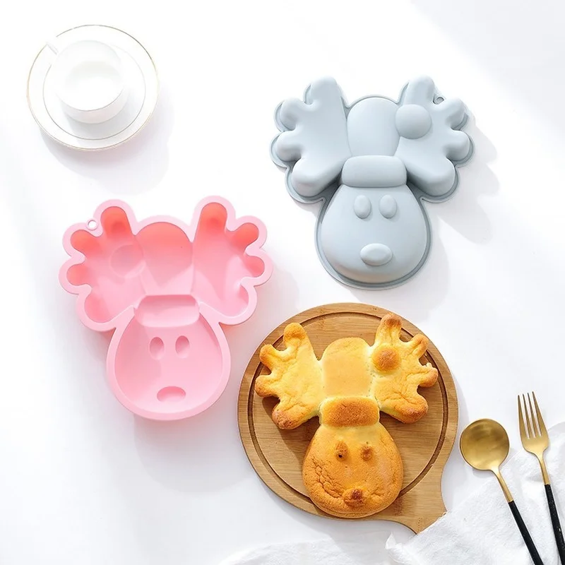 

Christmas Day 8-inch Elk Cartoon Silicone Baking Tray Chocolate Mold Pizza Oven Non-stick Baking Tools Baking Tools for Cakes