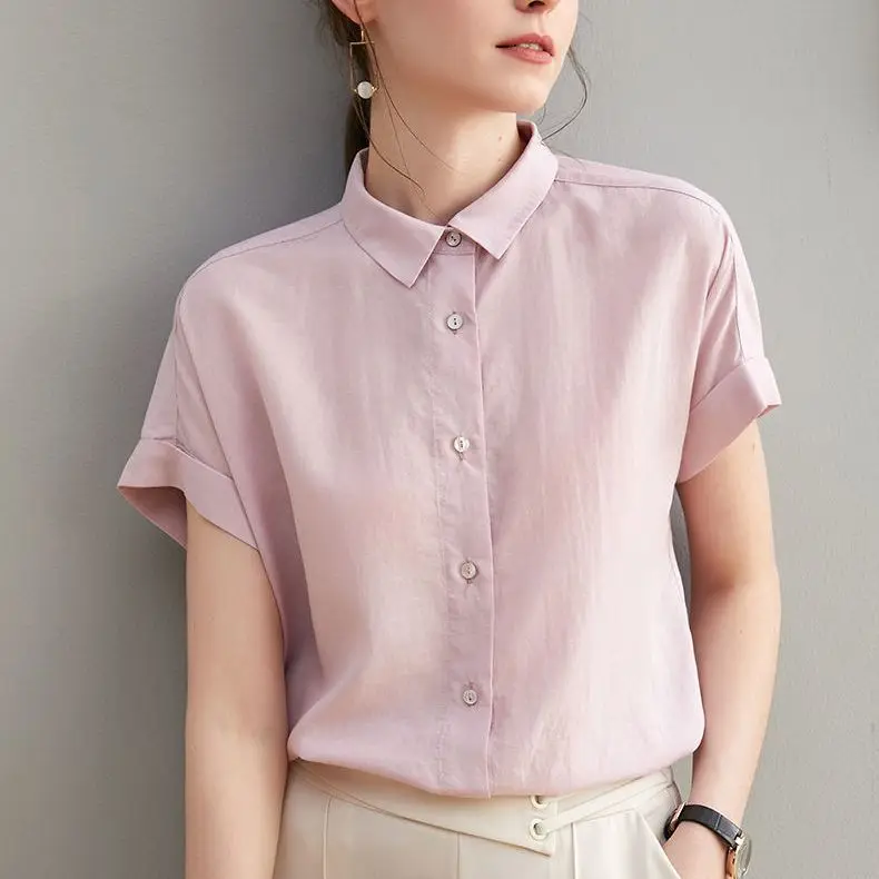 НОВАЯ тонкая летняя льняная женская простая повседневная Однотонная рубашка на