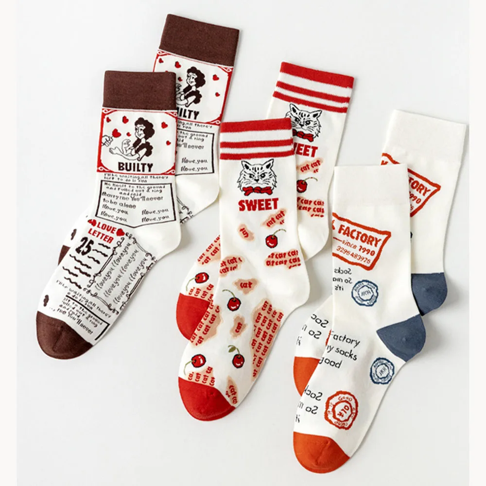 Носки женские полосатые средней длины с рисунком маслом, 5 пар | AliExpress