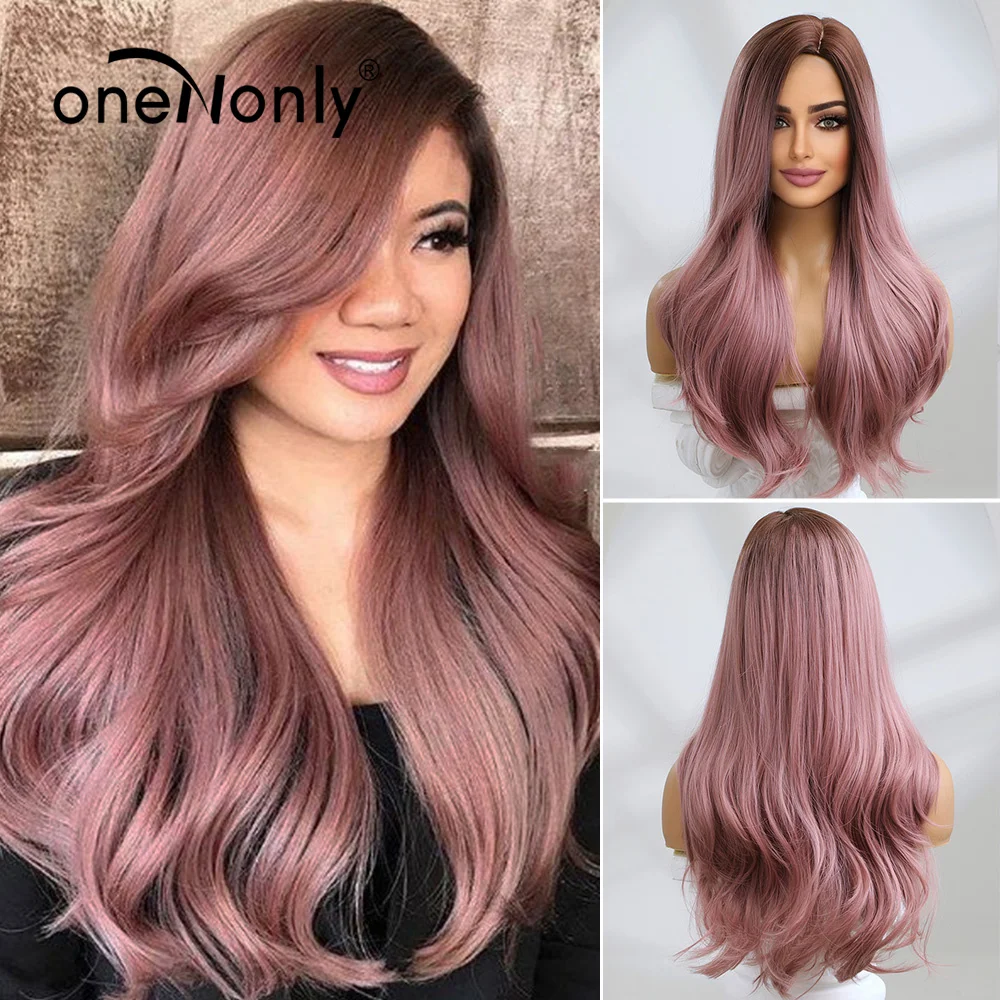 

oneNonly Synthetic Wig Long Wave Ombre Lavender Purple Wigs for Women Cosplay Lolita Party Natural Hair Heat Resistant