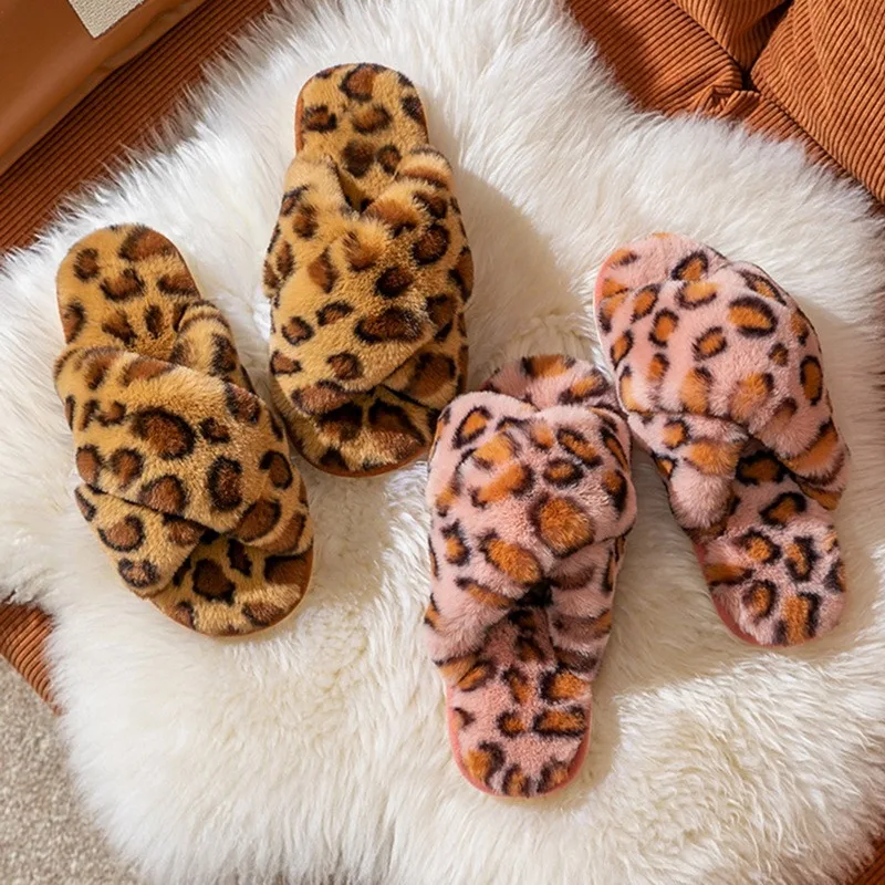 

Шлепанцы женские с леопардовым принтом, плюшевые домашние тапочки, хлопок, сланцы, зимние теплые мягкие Тапочки