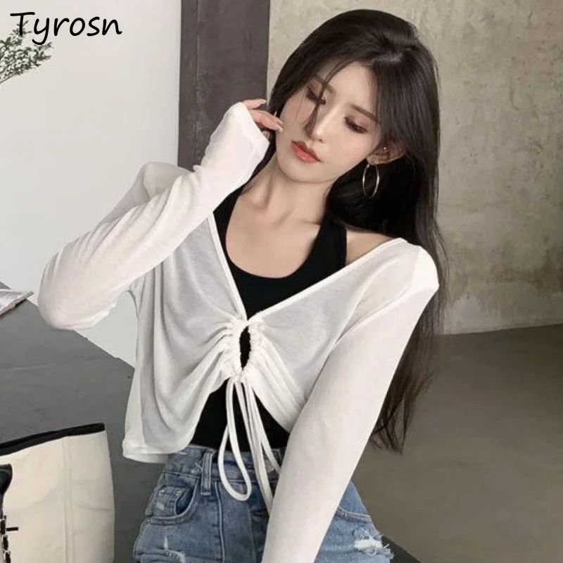 

T-shirt Tank Sets Women Fashion Sexy Simple All-match Leisure Summer Sun-proof Design Daily Korean Style Shirring Ladies Elegant
