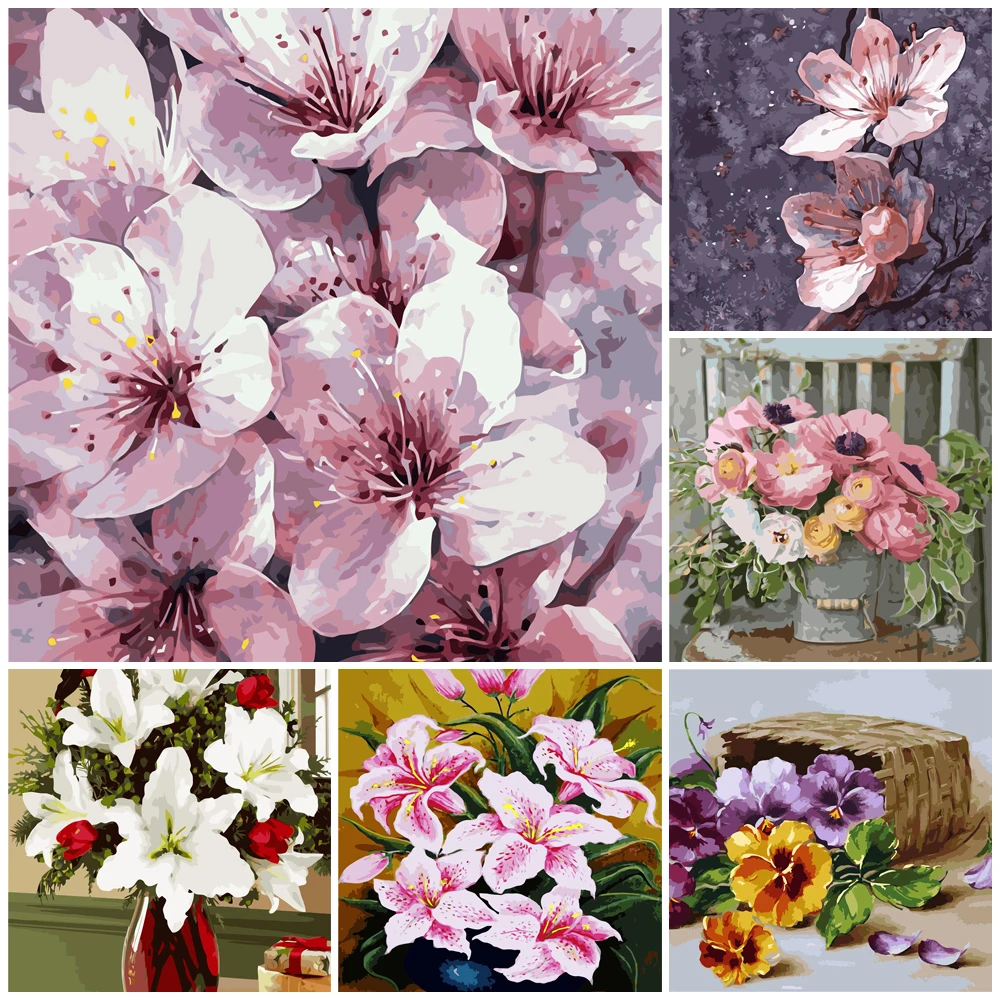 

Paint girl DIY Painting By Numbers flower peach lily 40x50cm VA-0655 drawing by number drawing set 2022