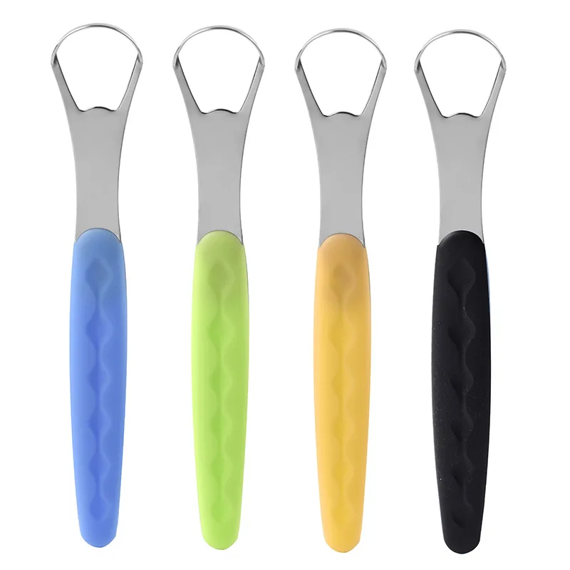 

Portable Tongue Cleaner Tongue Scraper Reusable Stainless Steel Oral Mouth Brush Travel Case Black/Blue/Green Non-slip Handle