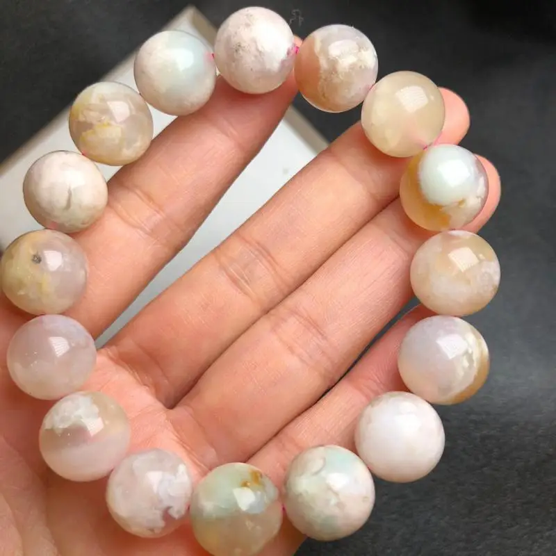 

Genuine Natural Cherry Blossom Agate Elastic Bead Bracelet Women Men Real Jades Stone Round Beads Beaded Bangle Amulet Bracelets