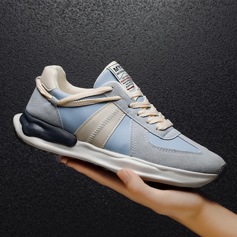 Men's Fashion Sneakers Smiley Mesh Platform Cushioning Running Shoes Color Matching Lace Up Round Toe Male Walking Sport Shoes