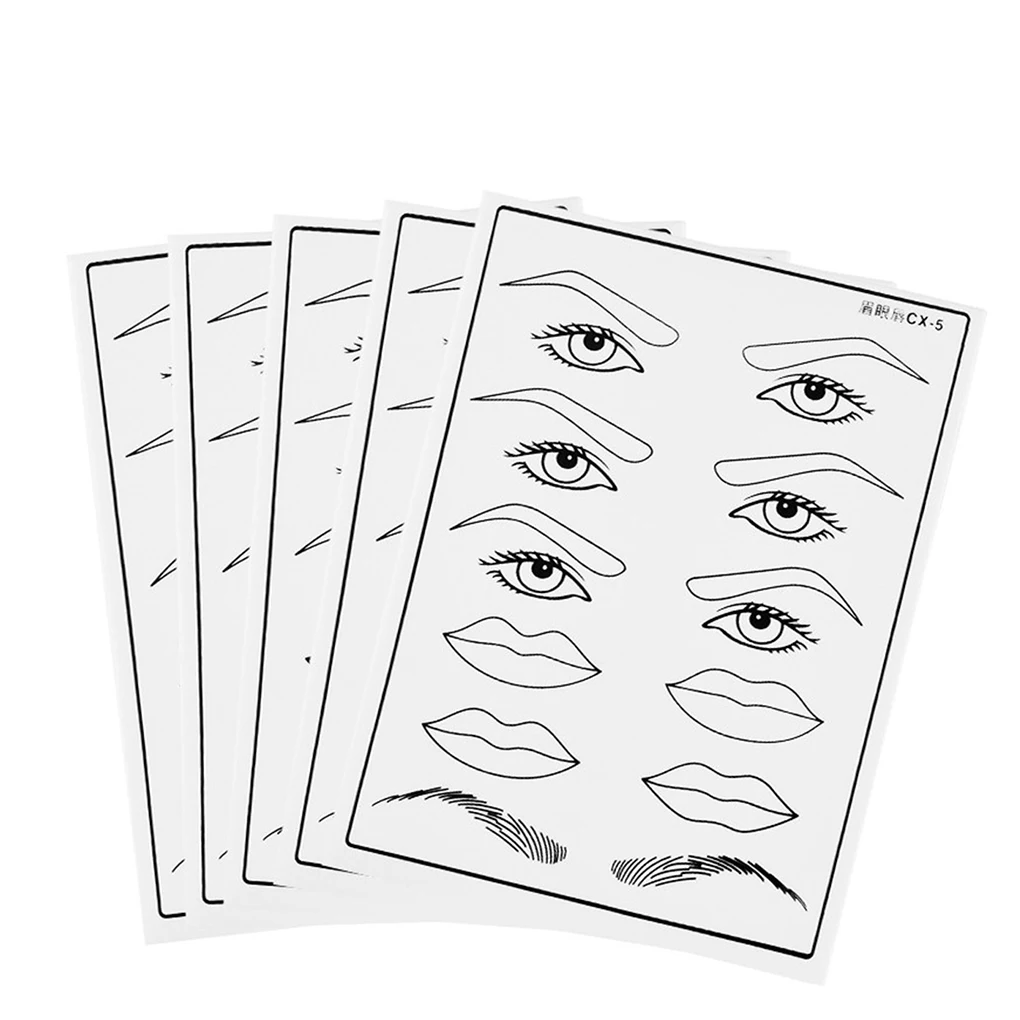 

5 Pcs Practice Skin Silicone Permanent Makeup Realistic Eyebrows Eyes Artificial Template Training Beginners Home