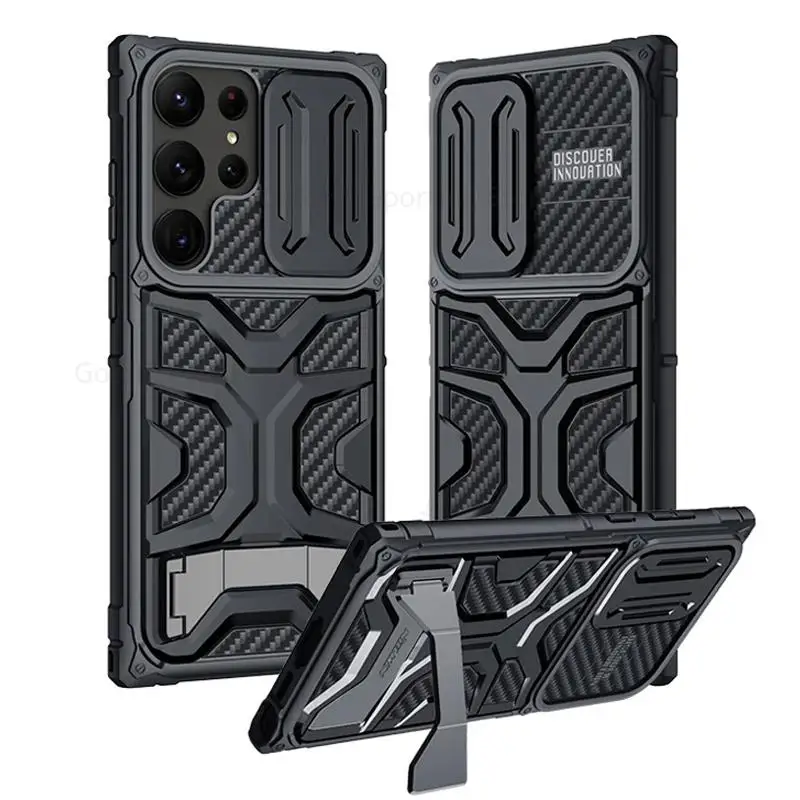 

Military Armor Shockproof Kickstand Case For Samsung S23 Ultra Heavy Duty Protective Cover For Galaxy S22 Ultra Slide Lens Funda
