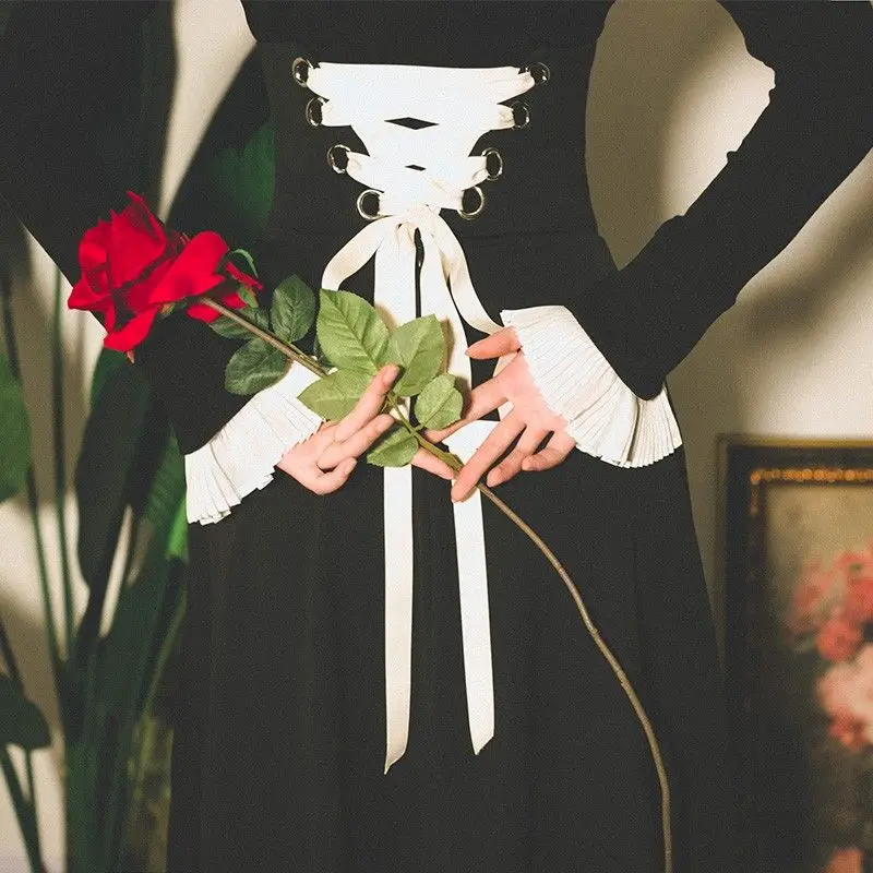 

French Vintage Victorian Skirt Women Korean Style Slim Lace-up Designer Gothic Y2k Skirt Black Court Retro Casual Party Clothes