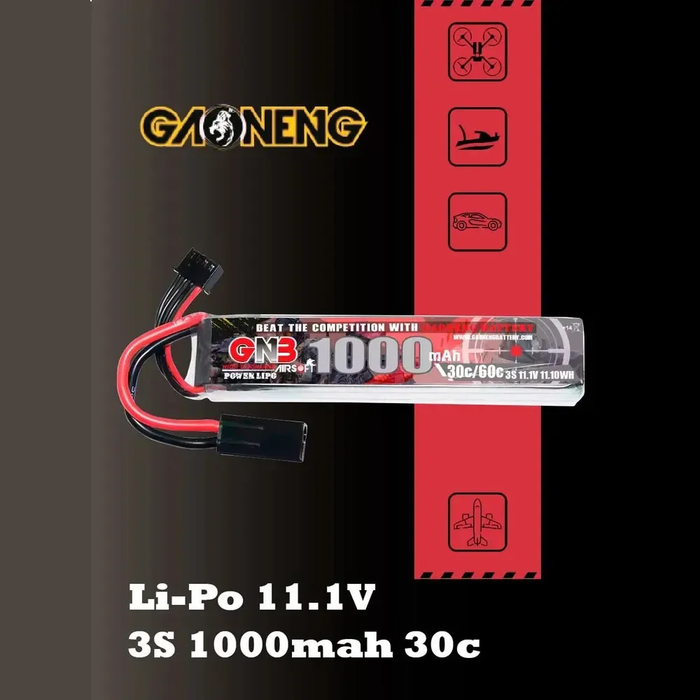 Фото Аккумулятор LiPo GAONENG GNB 1000 мАч 3S 11.1В 30C с мини-разъемом Tamiya для радиоуправляемых игрушек и страйкбольного оружия №1