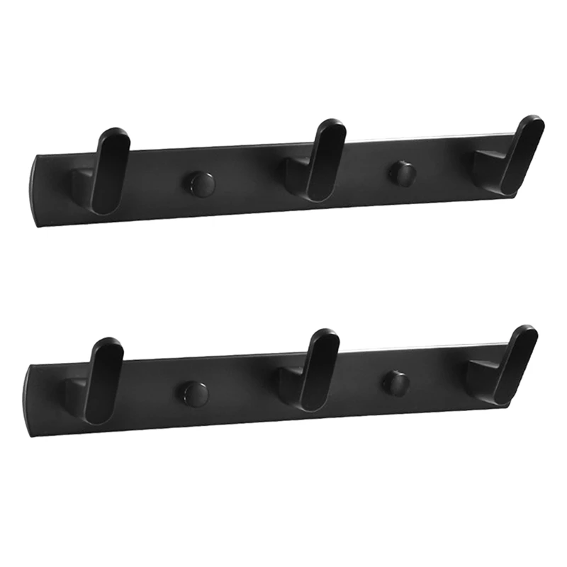 

2X 3-Hook Wall-Mounted Black Coat Rack Row Hooks For Kitchen And Bathroom Wardrobe Fitting Rooms