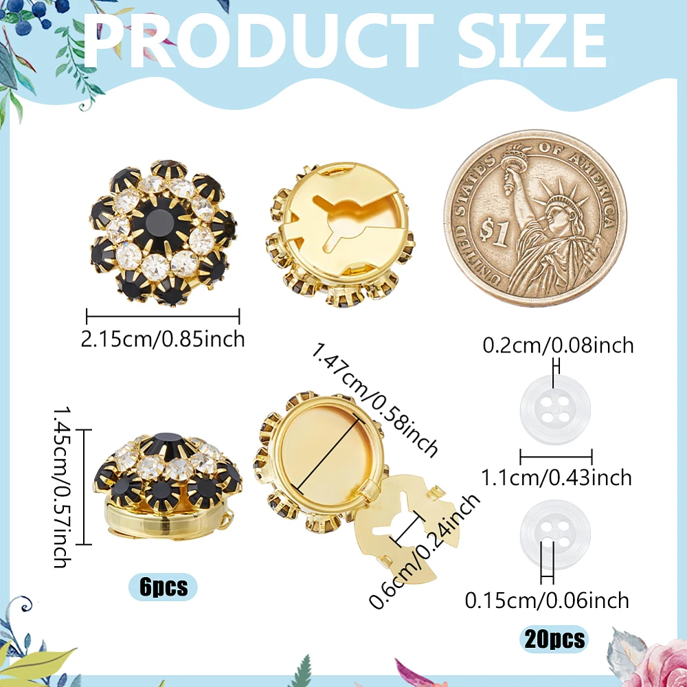 Фото 6 шт. накладок на пуговицы для женщин и 20 шт. декоративных пуговиц с 4 отверстиями для шитья, накладок на пуговицы с цветочным узором для платьев. №2