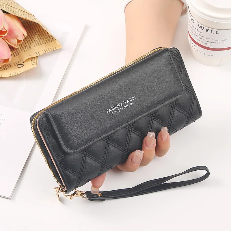 

Women Wallets Vintage Large Capacity Wallet Hasp Zipper Coin Purse Card Holder Long Wristlet Clutch Bag High Quality Phone Bag