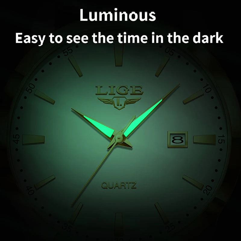 Часы наручные LIGE мужские с кожаным ремешком простые Роскошные Кварцевые