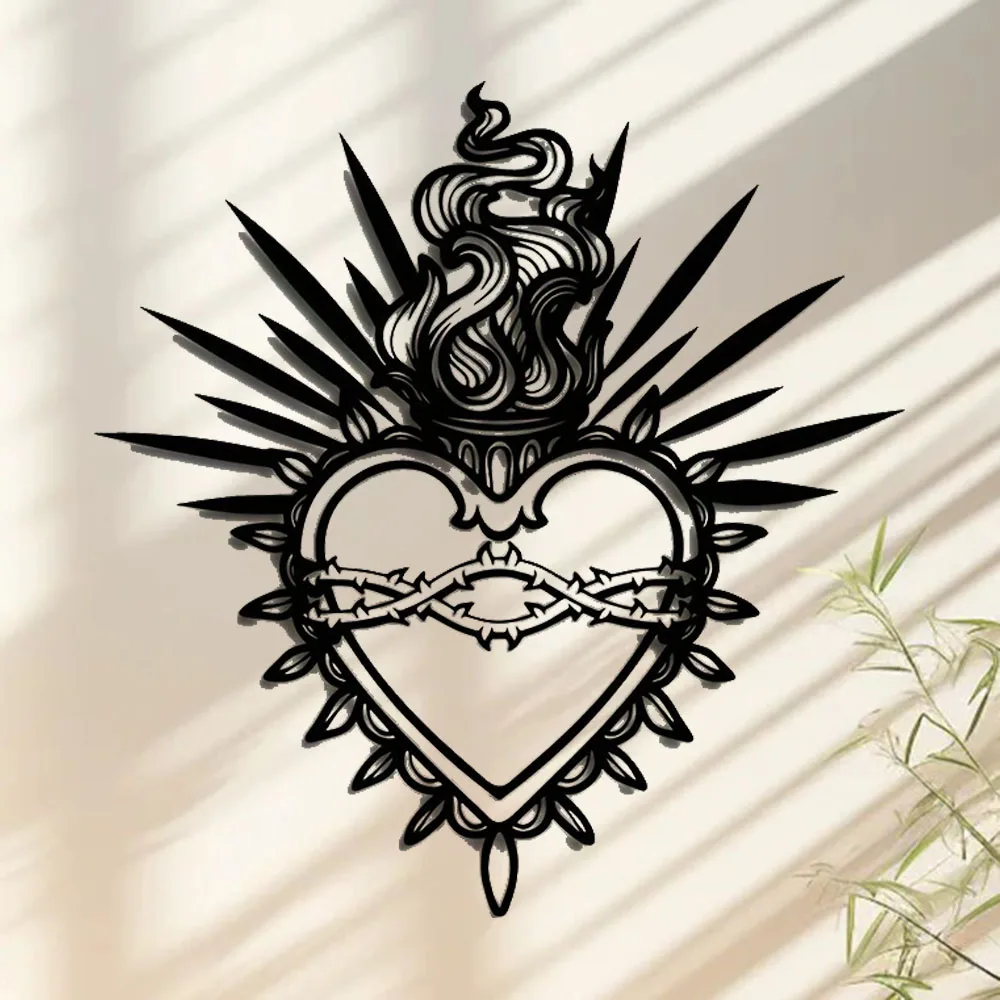 Металлическое Настенное Искусство Священное Сердце С Христом И Святыми Цитатами