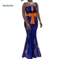 2021 african print dresses for women strap bowtie long dresses vestidos bazin riche african ankara dress clothing wy3738