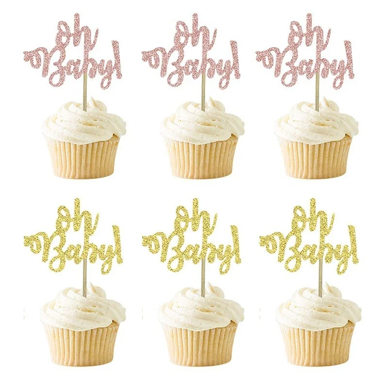 

10pcs Glitter Paper Cupcake Toppers Cake Topper Decorating 1st Birthday Baby Shower oh Baby Girl Boy Party Supplies Decorations