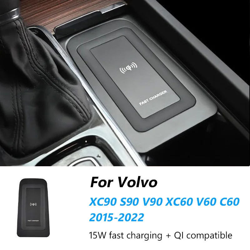 

For Volvo XC90 XC60 S90 V90 V60 S60 2015-2023 Car QI Wireless Charger Phone Fast Cigarette Lighter Charging Board Accessories