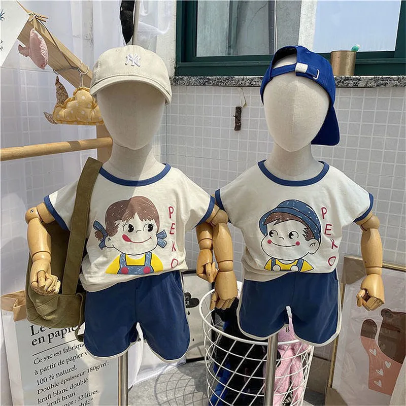 

Children's Suit Boys and Girls Summer Short Sleeve Shorts Two-piece Children's Casual Wear Kids Clothes