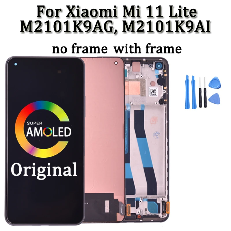 

Оригинальный AMOLED-экран 6,55 дюйма для Xiaomi MI 11 Lite, ЖК-дисплей с сенсорным экраном и дигитайзером в сборе, сменный дисплей M2101K9AG