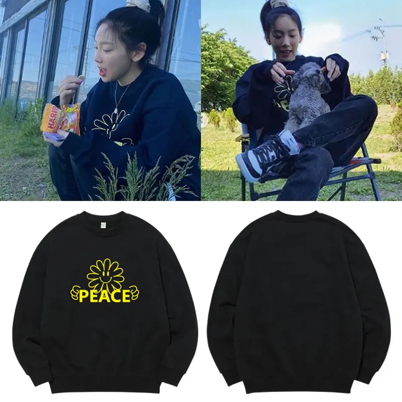 

New Korean Fashion Kpop Clothes Taeyeon K-pop Sweatshirts Pullovers Harajuku Streetwear Hip Hop Hoody Tops Funny Printed PEACE