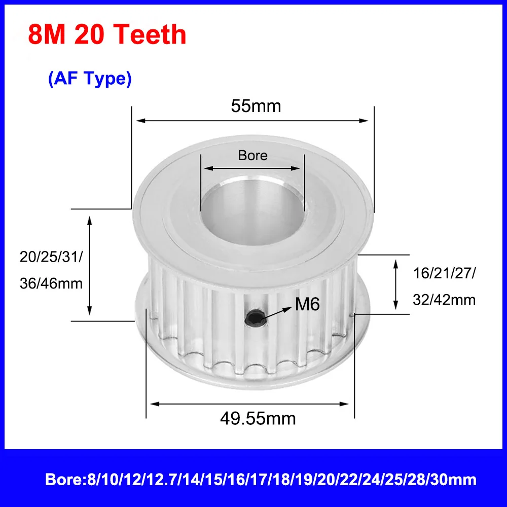 Зубчатый шкив HTD 8M с 20 зубьями для синхронизации отверстием 8 мм-30 мм ширины ремня