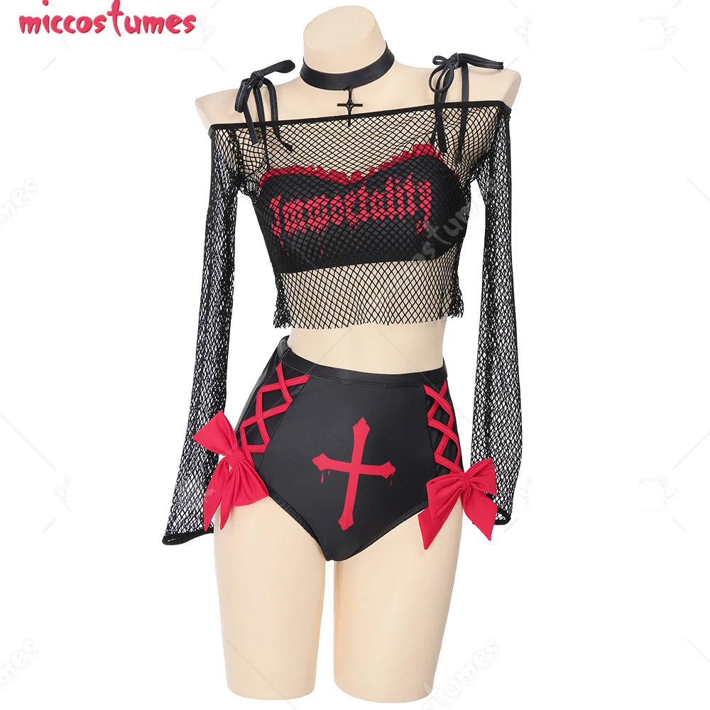 

Women Girls Gothic Bikini Set Cross Pattern Spaghetti Straps Bathing Suit Swimsuit