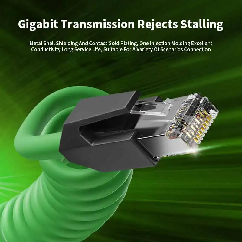 Фото Спиральный кабель RJ45 к CAT6A Ethernet для компьютера, 8-контактный, 26AWG PUR Flexibl, удлинение растяжения, втягивающаяся двойная экранированная сетевая линия №2