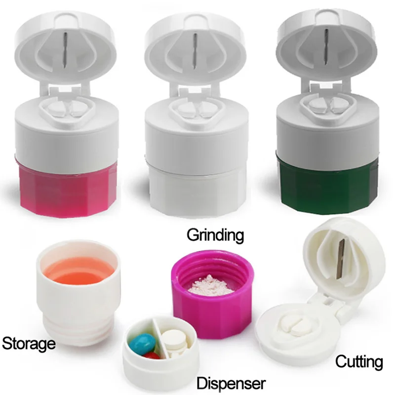 

4 In 1 Multifunction Portable 4 Layer Powder Tablet Grinder Powder Pill Cutter Medicine Splitter Box Storage Pill Crusher