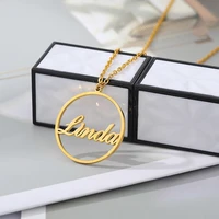 stainless steel women necklaces personality customized name round pendant necklaces men anniversary christmas gift collier femme
