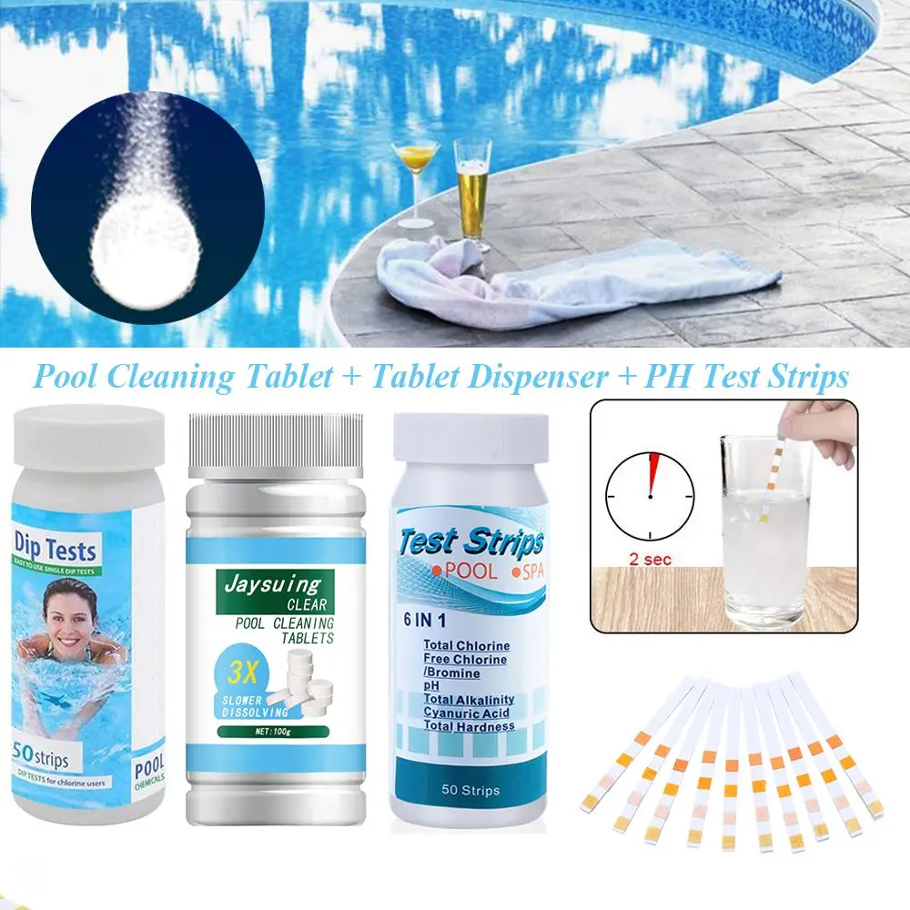 

Hot 6 in1 Pool Cleaning Tablet Dispenser Chlorine Dip Strips Water Paper Tub Spa Swimming Pool Water PH Alkaline Chlorine Test