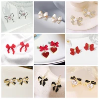 new fashion bowknot earrings for women black red dangle earrings imitation pearl crystal earrings korean fashion ear jewelry