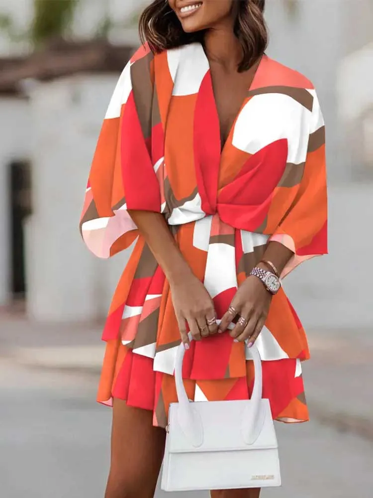 Женское свободное платье с цветочным принтом Короткие вечерние платья мини