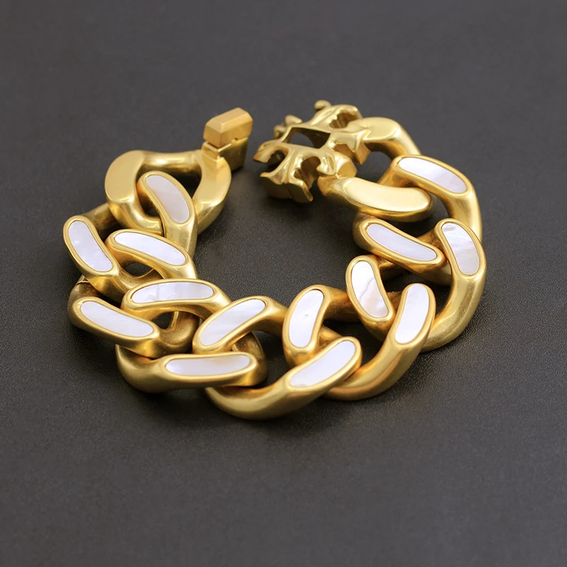 

Mother-of-Pearl Embellished Metal Link Bracelet Necklace