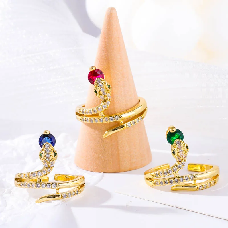 

Luxurious Electroplating Gold Snake Shape Ring for Women Korean Elegant Opening Adjustable Crystal Rings Weddings Party Jewelry