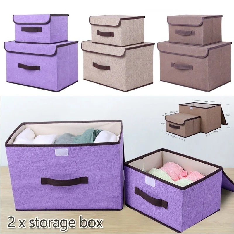 

Cotton Linen Storage Box with Cap 2 Size Clothes Socks Toy Snacks Sundries Organizer Set Fabric Boxes Cosmetics Household