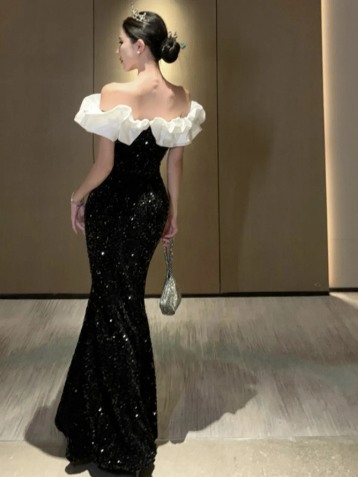 Lady Royal Sister Sle сексуальное длинное платье с открытыми плечами бархатное блестками